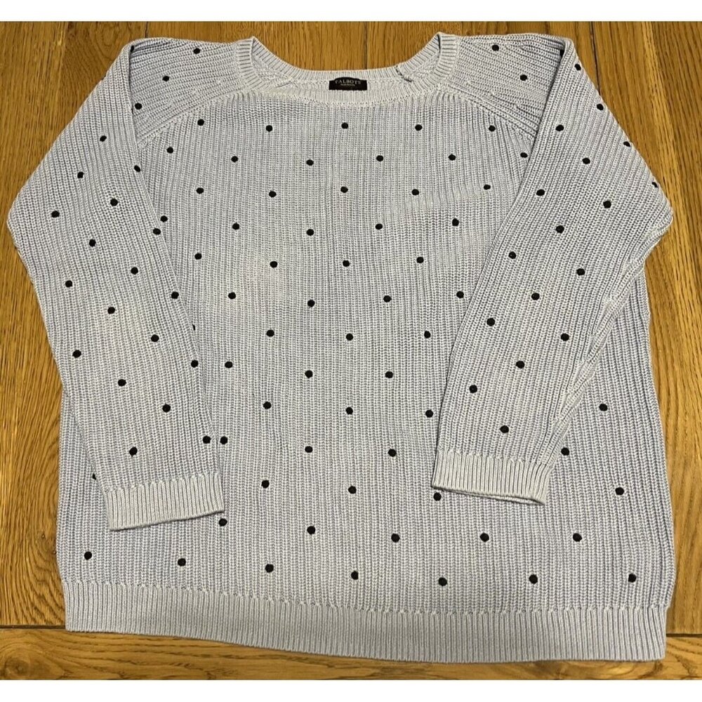 Talbots Sweater Size Plus Petite Blue 3D Textured Pullover Xp Polka Dots Casual